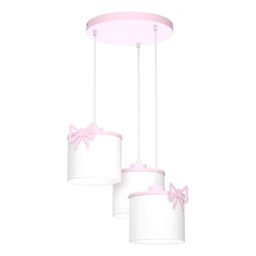 Παιδικό κρεμαστό φωτιστικό οροφής SWEET 3xE27/15W/230V λευκό/ροζ/πεταλούδα