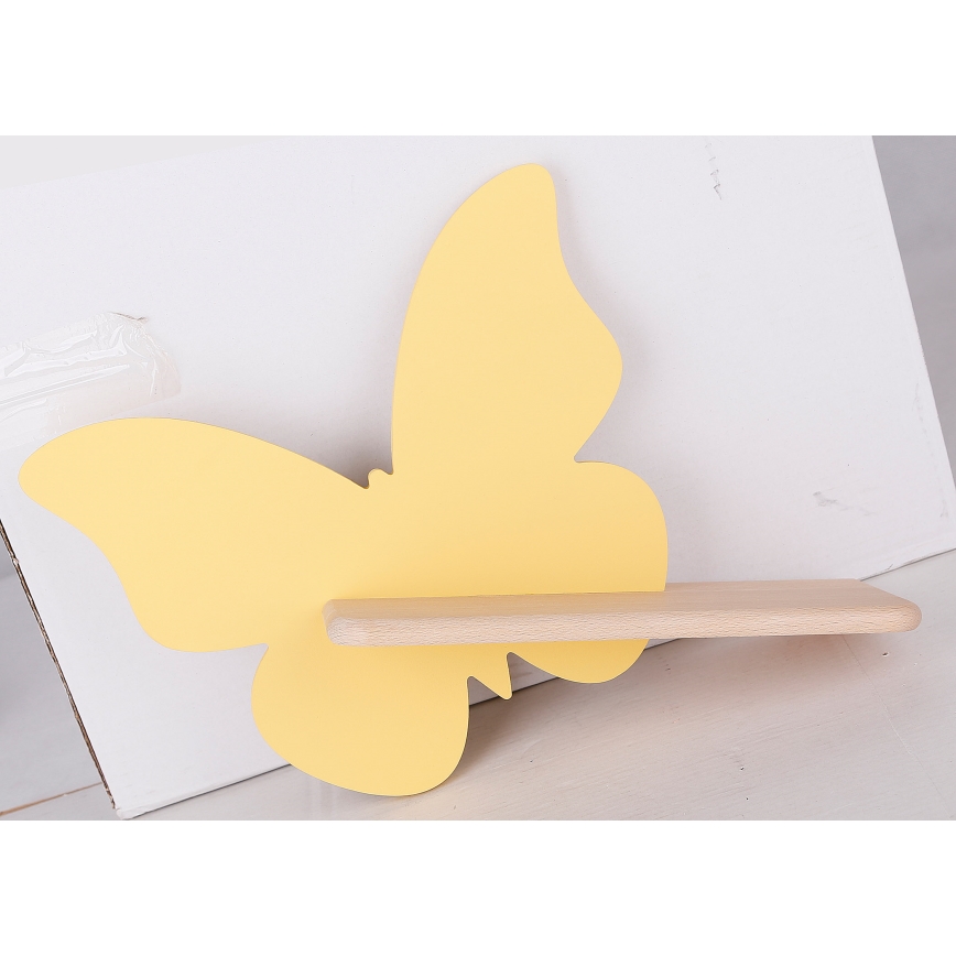 Παιδικό φωτιστικό τοίχου LED με ράφι BUTTERFLY LED/5W/230V κίτρινο/ξύλο,