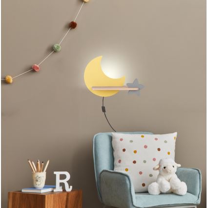 LED Παιδικό φωτιστικό τοίχου με ράφι MOON LED/5W/230V,
