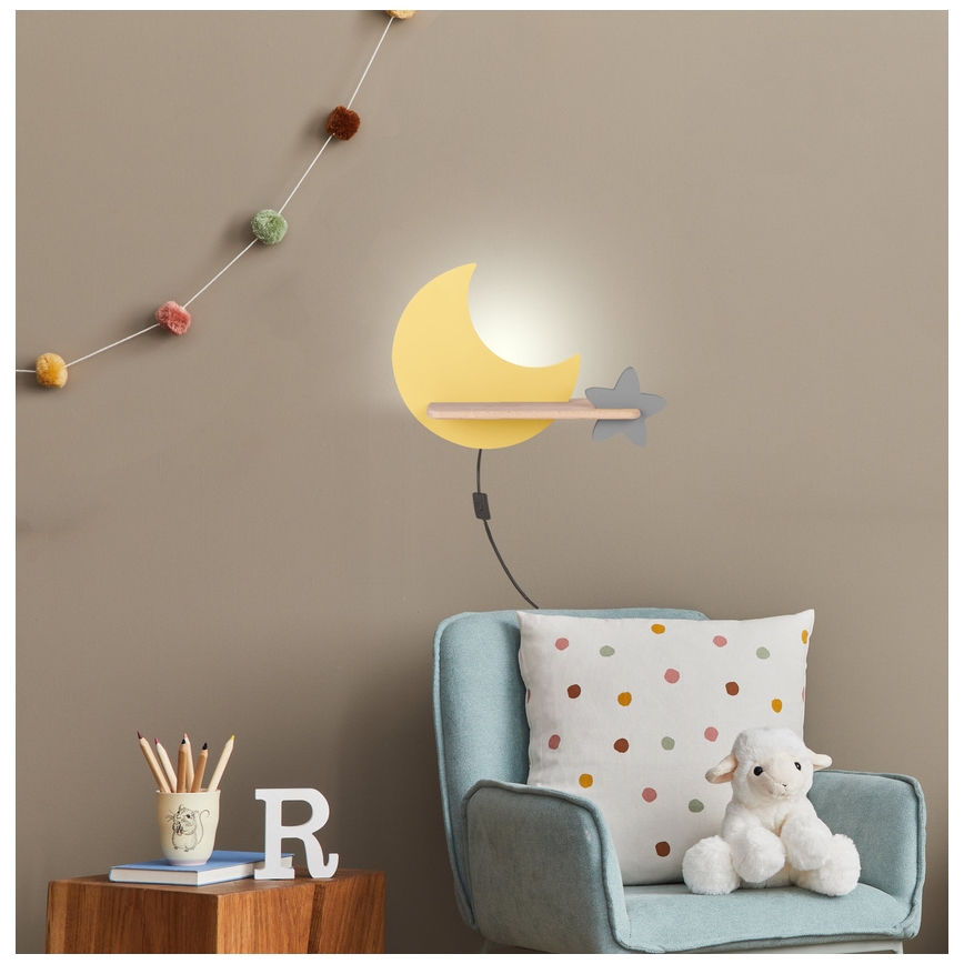 LED Παιδικό φωτιστικό τοίχου με ράφι MOON LED/5W/230V,