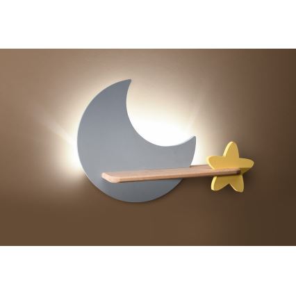 LED Παιδικό φωτιστικό τοίχου με ράφι MOON LED/5W/230V,