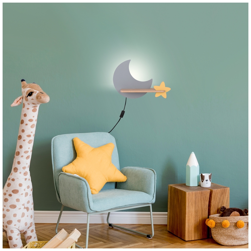 LED Παιδικό φωτιστικό τοίχου με ράφι MOON LED/5W/230V,