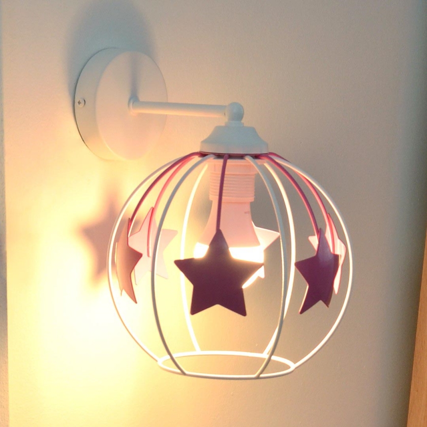 Παιδικό επιτοίχιο φωτιστικό STARS 1xE27/15W/230V ροζ/λευκό