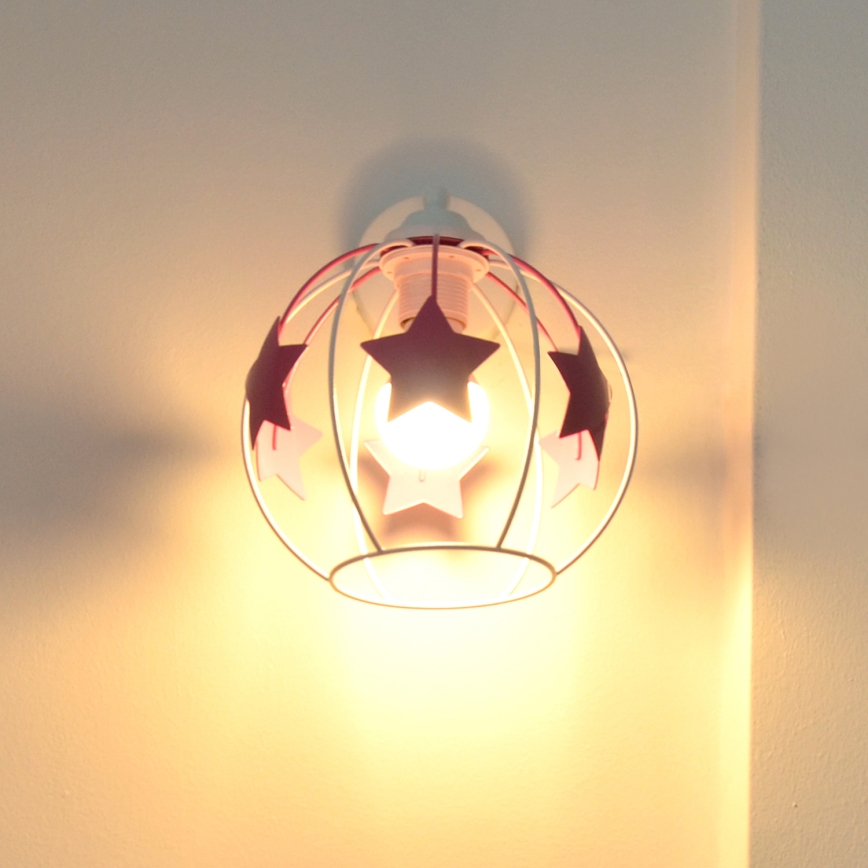 Παιδικό επιτοίχιο φωτιστικό STARS 1xE27/15W/230V ροζ/λευκό
