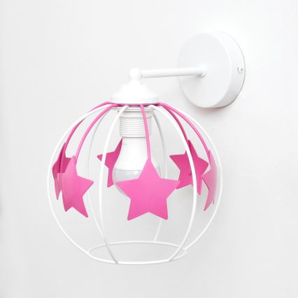 Παιδικό επιτοίχιο φωτιστικό STARS 1xE27/15W/230V ροζ/λευκό