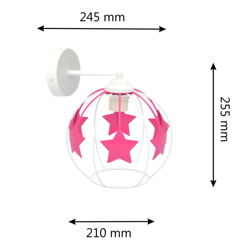 Παιδικό επιτοίχιο φωτιστικό STARS 1xE27/15W/230V ροζ/λευκό