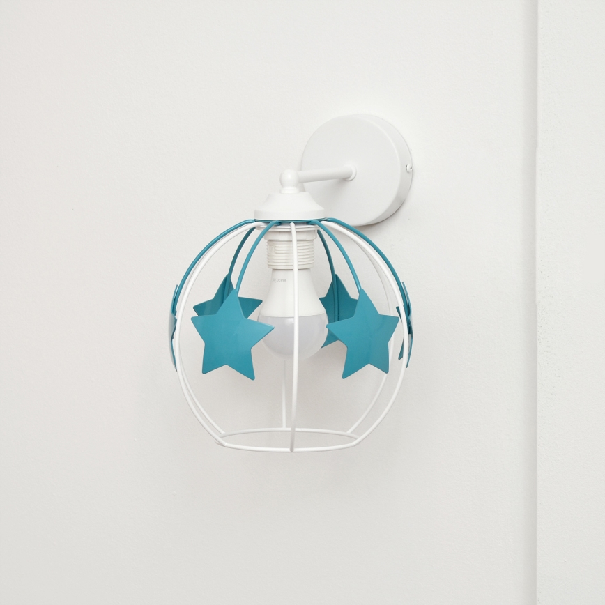 Παιδικό επιτοίχιο φωτιστικό STARS 1xE27/15W/230V τουρκουάζ/λευκό