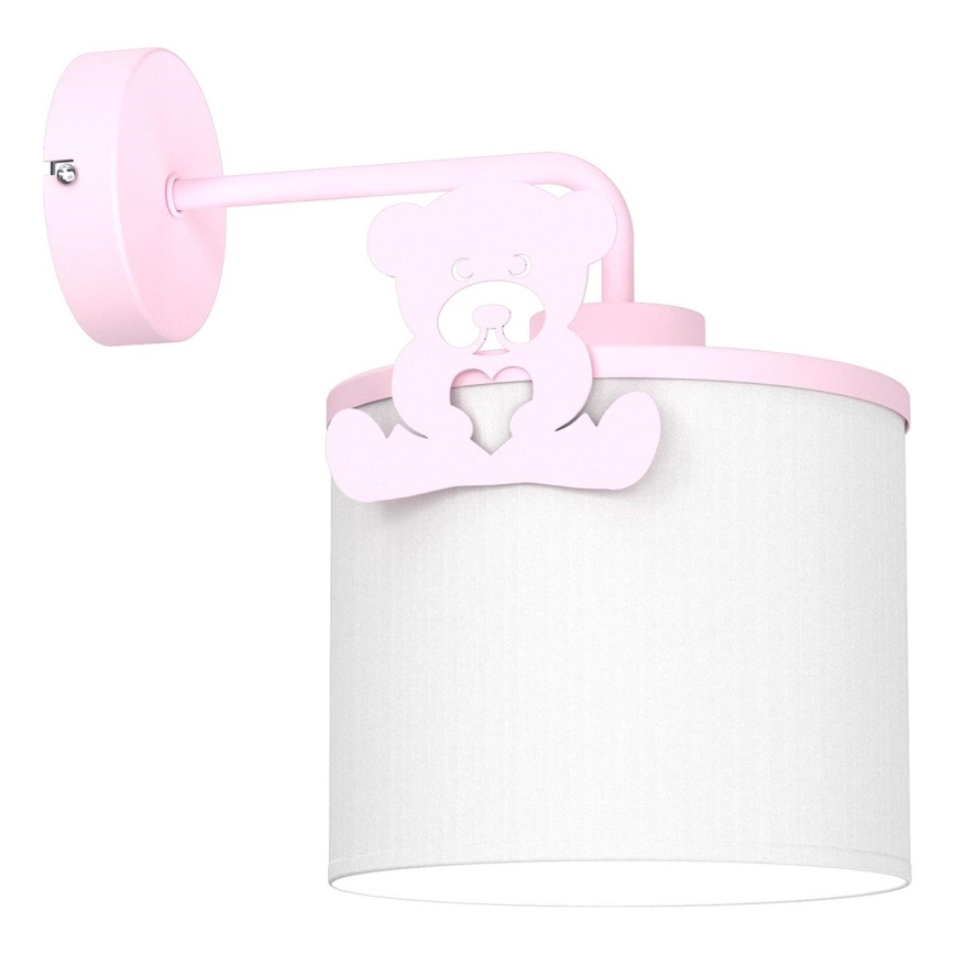 Παιδικό επιτοίχιο φωτιστικό SWEET 1xE27/15W/230V λευκό/ροζ/αρκουδάκι