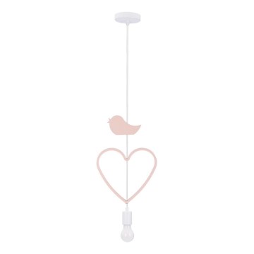 Παιδικό κρεμαστό φωτιστικό με καλώδιο HEART 1xE27/20W/230V ροζ/λευκό
