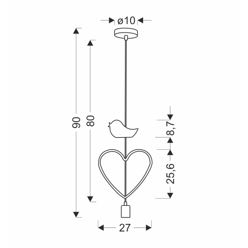 Παιδικό κρεμαστό φωτιστικό με καλώδιο HEART 1xE27/20W/230V ροζ/λευκό