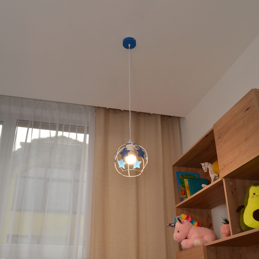 Παιδικό κρεμαστό φωτιστικό οροφής STARS 1xE27/15W/230V μπλε/λευκό
