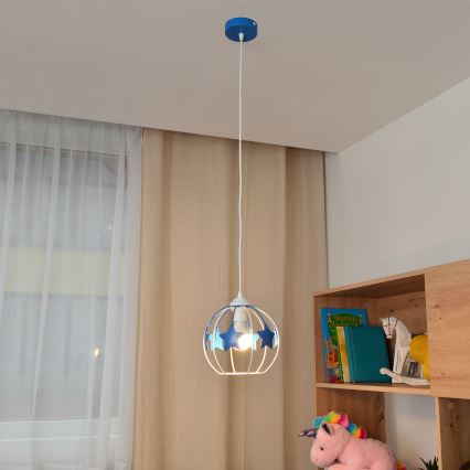 Παιδικό κρεμαστό φωτιστικό οροφής STARS 1xE27/15W/230V μπλε/λευκό