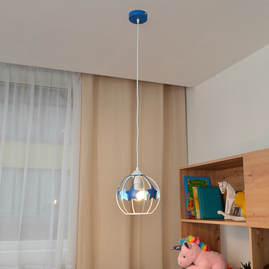 Παιδικό κρεμαστό φωτιστικό οροφής STARS 1xE27/15W/230V μπλε/λευκό