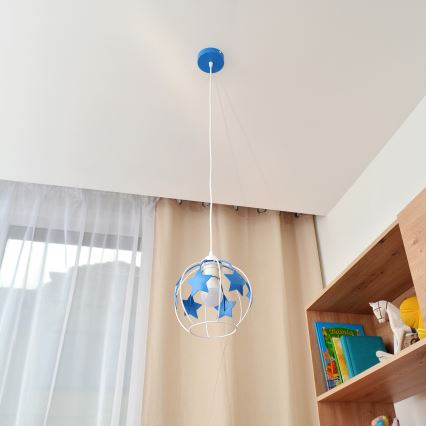 Παιδικό κρεμαστό φωτιστικό οροφής STARS 1xE27/15W/230V μπλε/λευκό