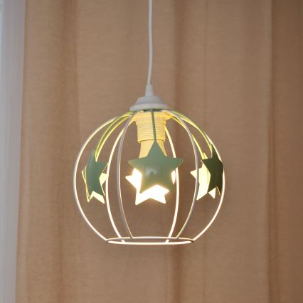 Παιδικό κρεμαστό φωτιστικό οροφής STARS 1xE27/15W/230V πράσινο/λευκό