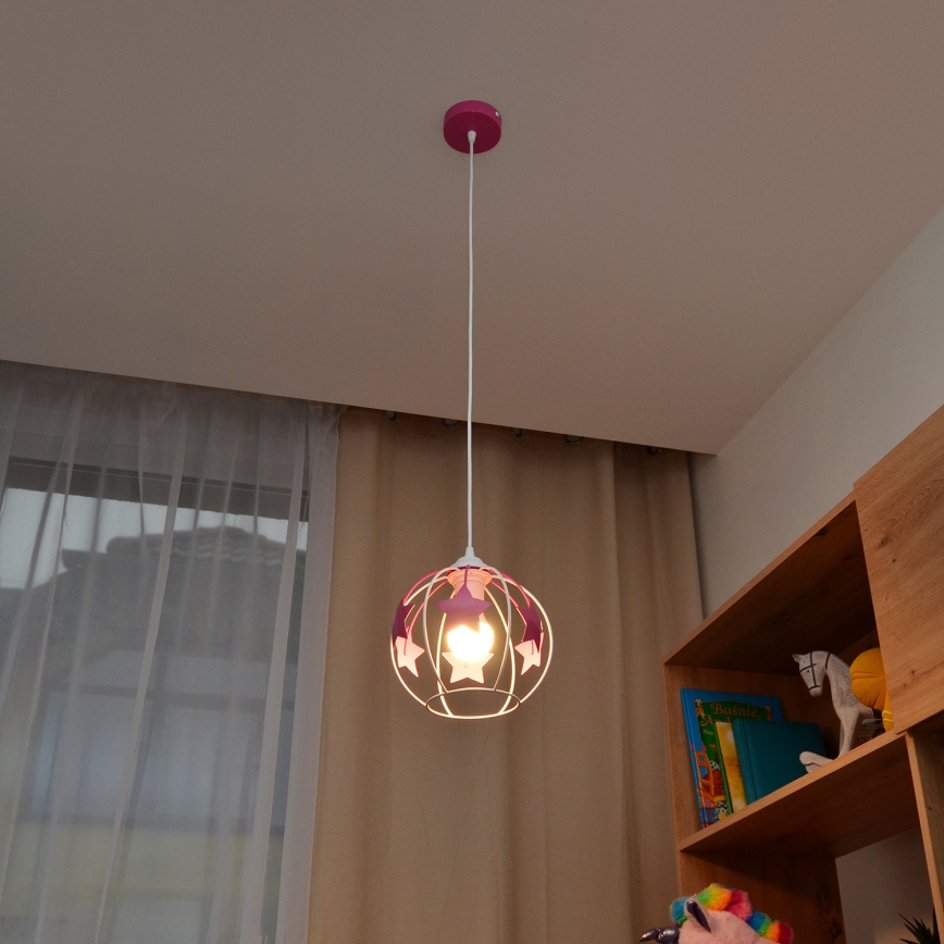 Παιδικό κρεμαστό φωτιστικό οροφής STARS 1xE27/15W/230V ροζ/λευκό