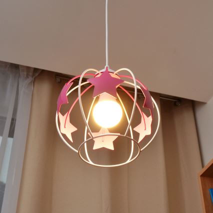Παιδικό κρεμαστό φωτιστικό οροφής STARS 1xE27/15W/230V ροζ/λευκό