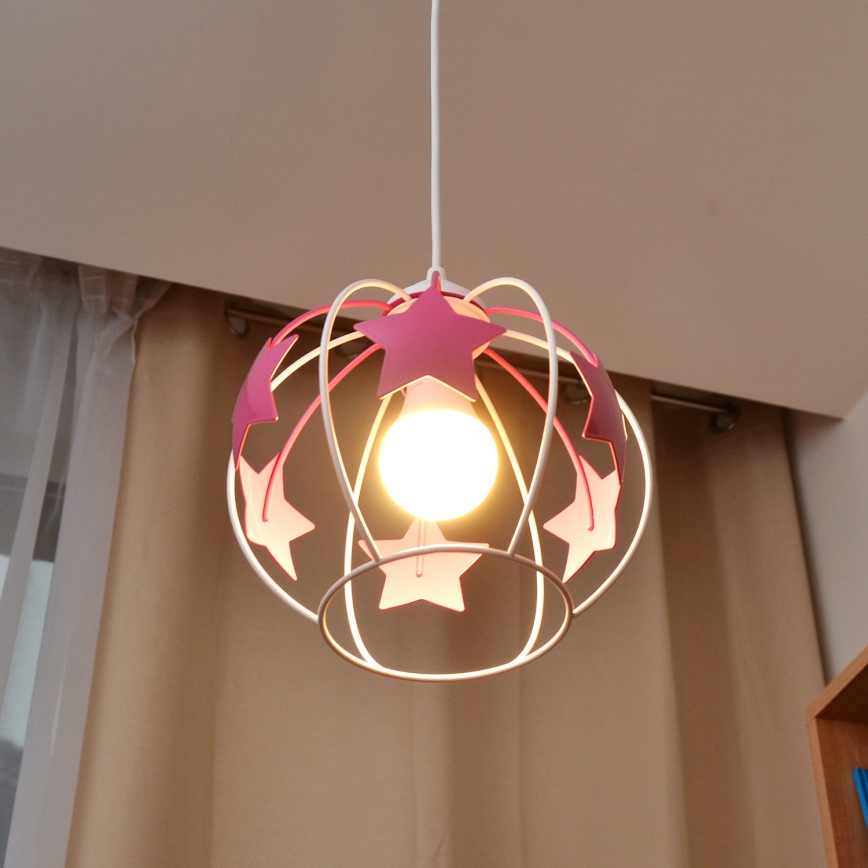 Παιδικό κρεμαστό φωτιστικό οροφής STARS 1xE27/15W/230V ροζ/λευκό