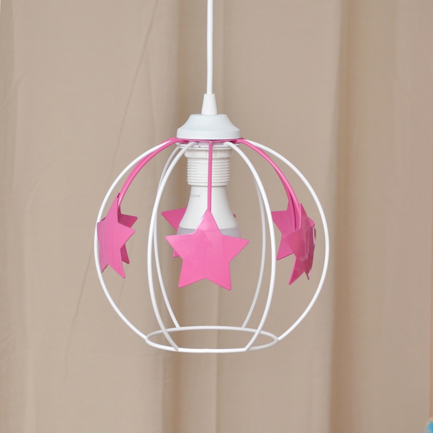 Παιδικό κρεμαστό φωτιστικό οροφής STARS 1xE27/15W/230V ροζ/λευκό