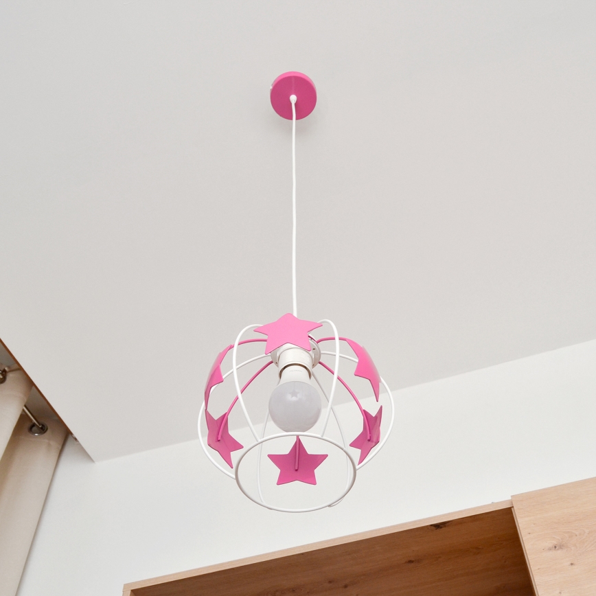 Παιδικό κρεμαστό φωτιστικό οροφής STARS 1xE27/15W/230V ροζ/λευκό