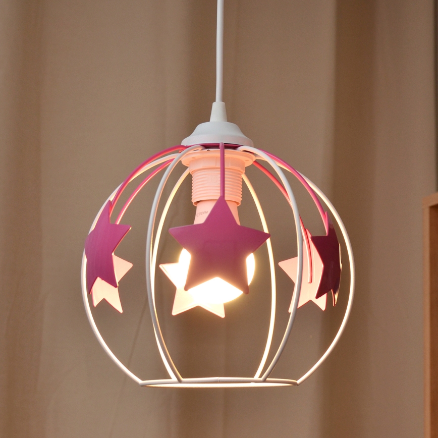 Παιδικό κρεμαστό φωτιστικό οροφής STARS 1xE27/15W/230V ροζ/λευκό