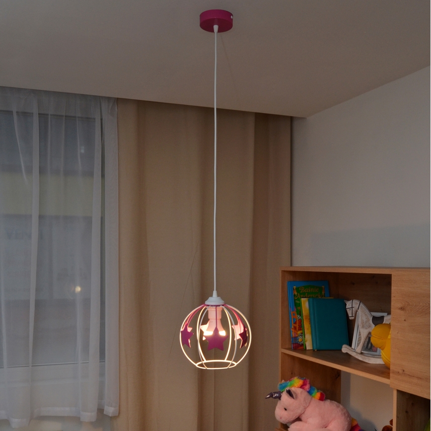 Παιδικό κρεμαστό φωτιστικό οροφής STARS 1xE27/15W/230V ροζ/λευκό