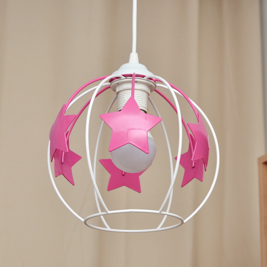 Παιδικό κρεμαστό φωτιστικό οροφής STARS 1xE27/15W/230V ροζ/λευκό