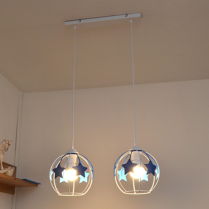Παιδικό κρεμαστό φωτιστικό οροφής STARS 2xE27/15W/230V μπλε/λευκό
