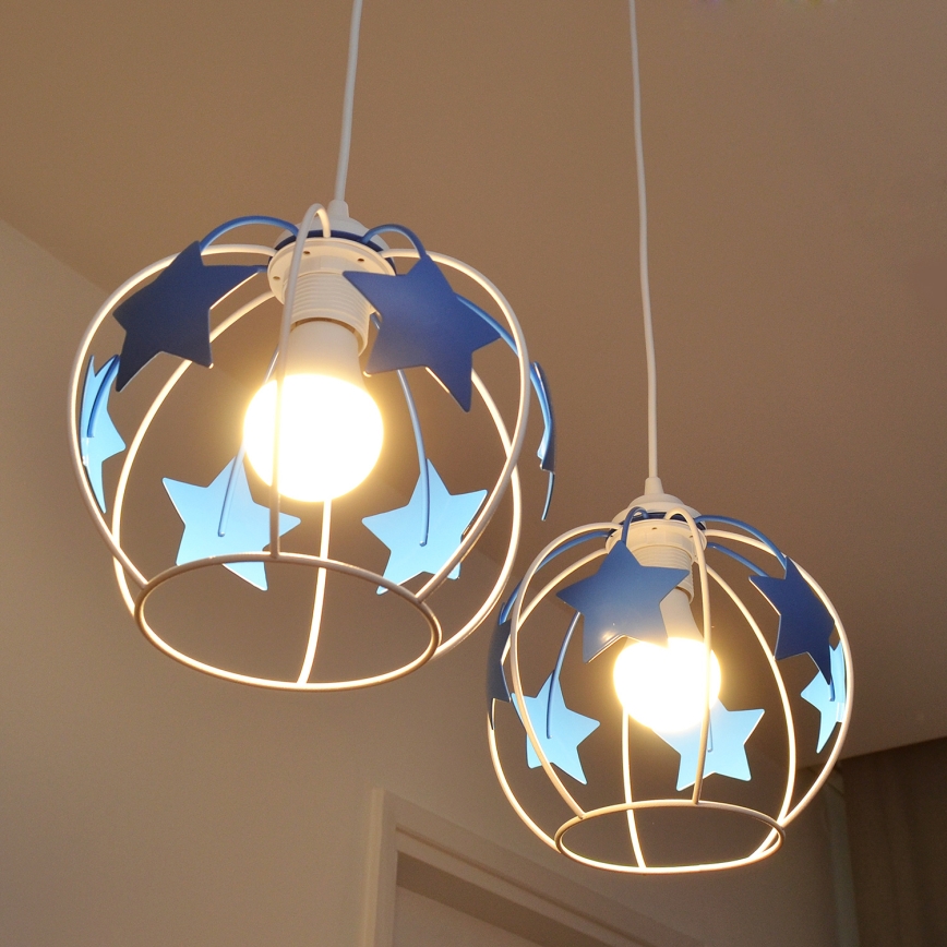 Παιδικό κρεμαστό φωτιστικό οροφής STARS 2xE27/15W/230V μπλε/λευκό
