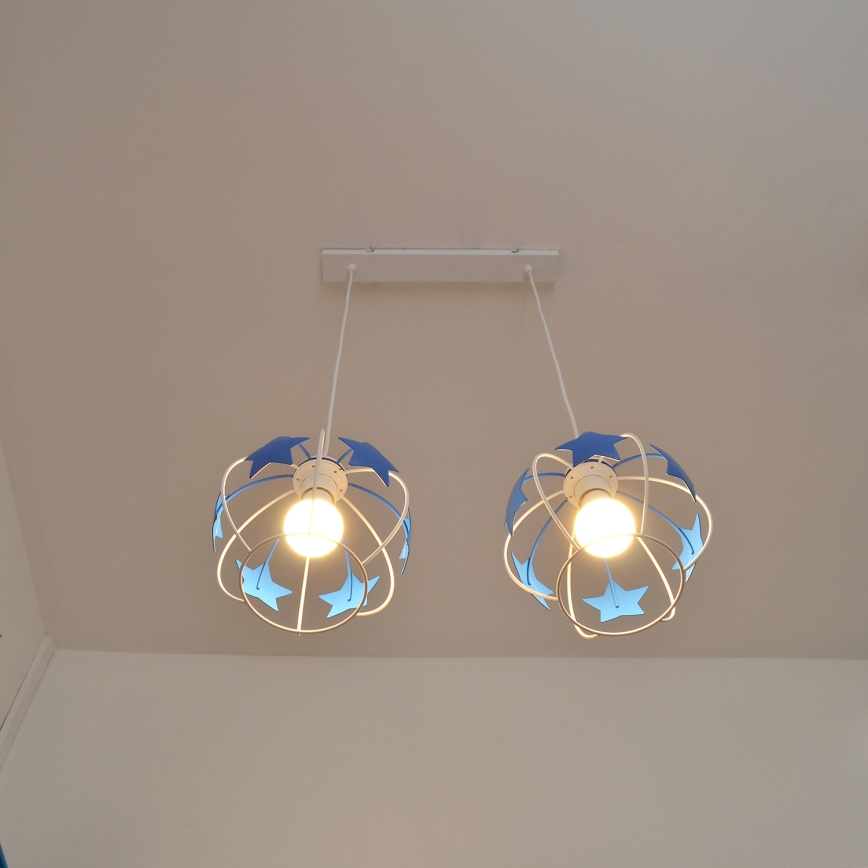 Παιδικό κρεμαστό φωτιστικό οροφής STARS 2xE27/15W/230V μπλε/λευκό