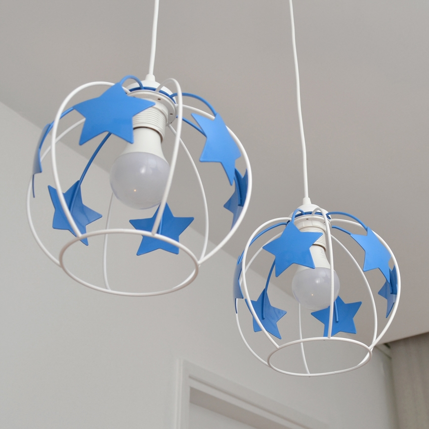 Παιδικό κρεμαστό φωτιστικό οροφής STARS 2xE27/15W/230V μπλε/λευκό