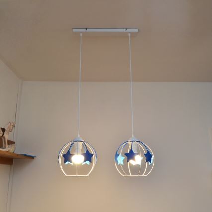 Παιδικό κρεμαστό φωτιστικό οροφής STARS 2xE27/15W/230V μπλε/λευκό