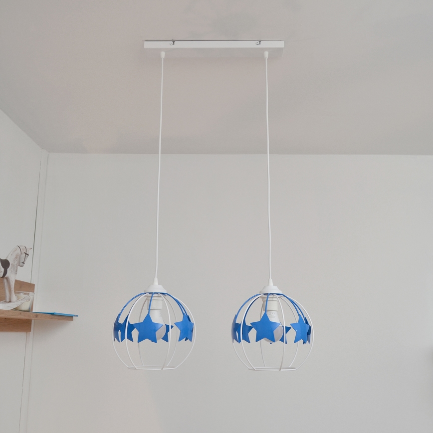 Παιδικό κρεμαστό φωτιστικό οροφής STARS 2xE27/15W/230V μπλε/λευκό