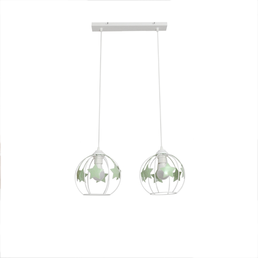 Παιδικό κρεμαστό φωτιστικό οροφής STARS 2xE27/15W/230V πράσινο/λευκό