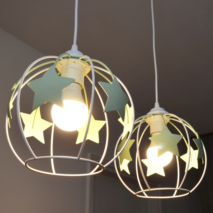 Παιδικό κρεμαστό φωτιστικό οροφής STARS 2xE27/15W/230V πράσινο/λευκό