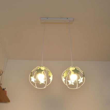 Παιδικό κρεμαστό φωτιστικό οροφής STARS 2xE27/15W/230V πράσινο/λευκό