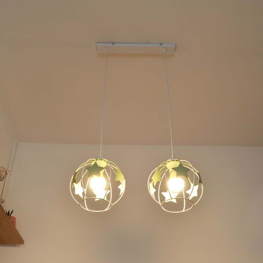 Παιδικό κρεμαστό φωτιστικό οροφής STARS 2xE27/15W/230V πράσινο/λευκό