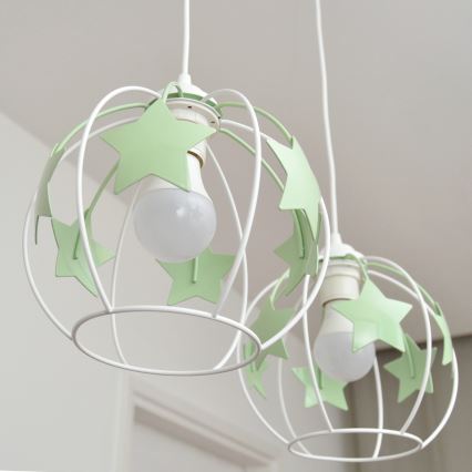Παιδικό κρεμαστό φωτιστικό οροφής STARS 2xE27/15W/230V πράσινο/λευκό