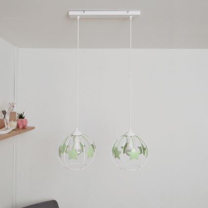 Παιδικό κρεμαστό φωτιστικό οροφής STARS 2xE27/15W/230V πράσινο/λευκό