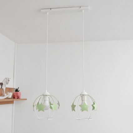 Παιδικό κρεμαστό φωτιστικό οροφής STARS 2xE27/15W/230V πράσινο/λευκό