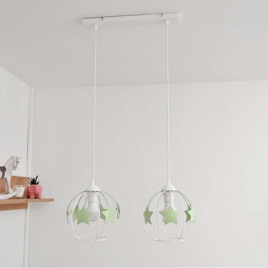 Παιδικό κρεμαστό φωτιστικό οροφής STARS 2xE27/15W/230V πράσινο/λευκό
