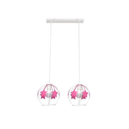 Παιδικό κρεμαστό φωτιστικό οροφής STARS 2xE27/15W/230V ροζ/λευκό