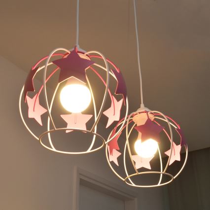 Παιδικό κρεμαστό φωτιστικό οροφής STARS 2xE27/15W/230V ροζ/λευκό