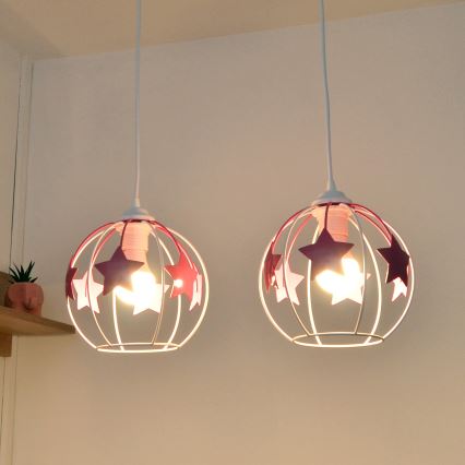 Παιδικό κρεμαστό φωτιστικό οροφής STARS 2xE27/15W/230V ροζ/λευκό