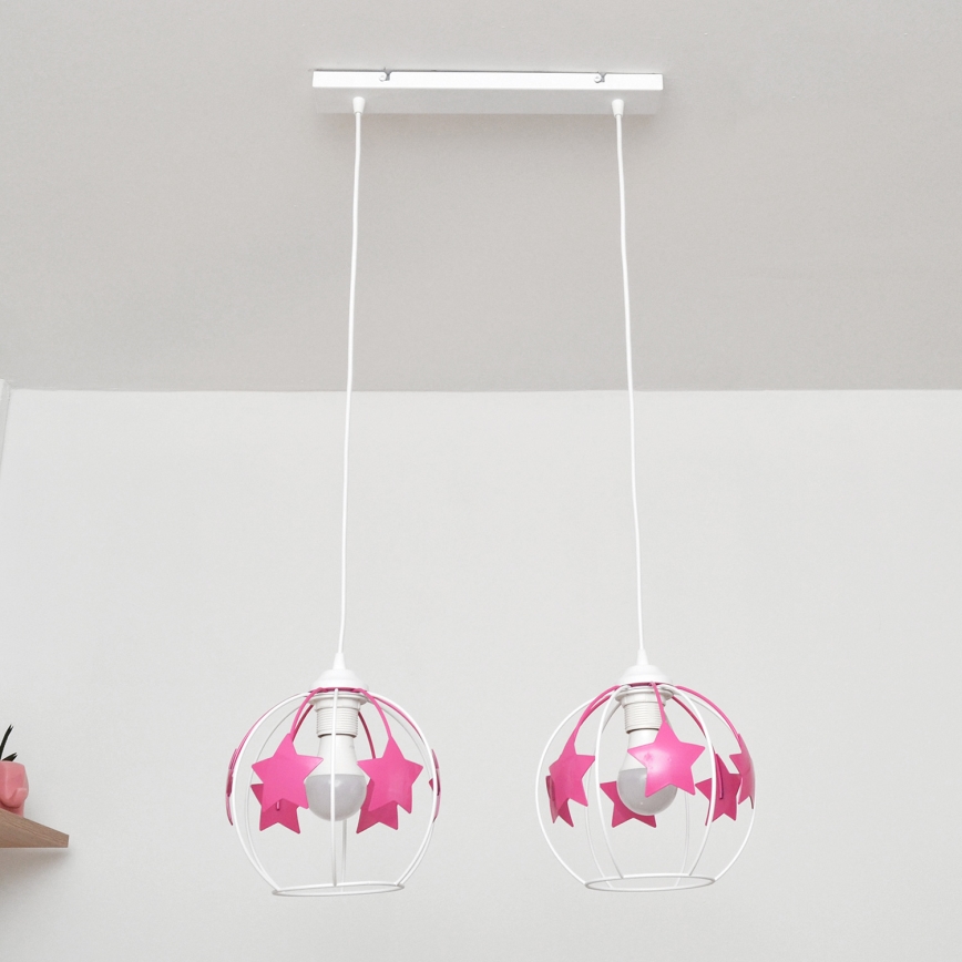 Παιδικό κρεμαστό φωτιστικό οροφής STARS 2xE27/15W/230V ροζ/λευκό