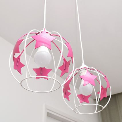 Παιδικό κρεμαστό φωτιστικό οροφής STARS 2xE27/15W/230V ροζ/λευκό