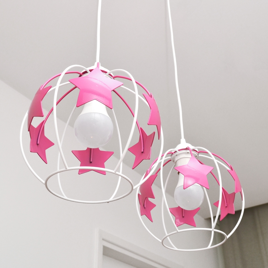 Παιδικό κρεμαστό φωτιστικό οροφής STARS 2xE27/15W/230V ροζ/λευκό