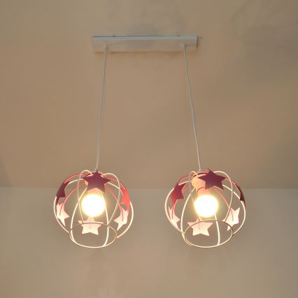 Παιδικό κρεμαστό φωτιστικό οροφής STARS 2xE27/15W/230V ροζ/λευκό