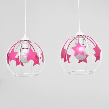 Παιδικό κρεμαστό φωτιστικό οροφής STARS 2xE27/15W/230V ροζ/λευκό