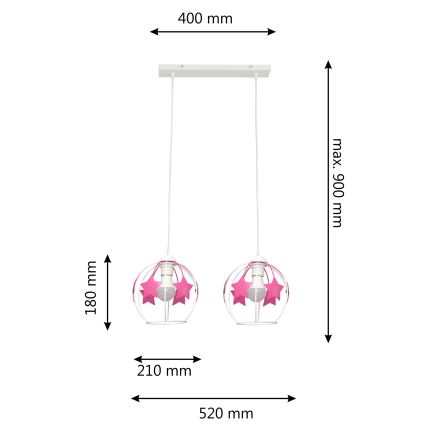 Παιδικό κρεμαστό φωτιστικό οροφής STARS 2xE27/15W/230V ροζ/λευκό